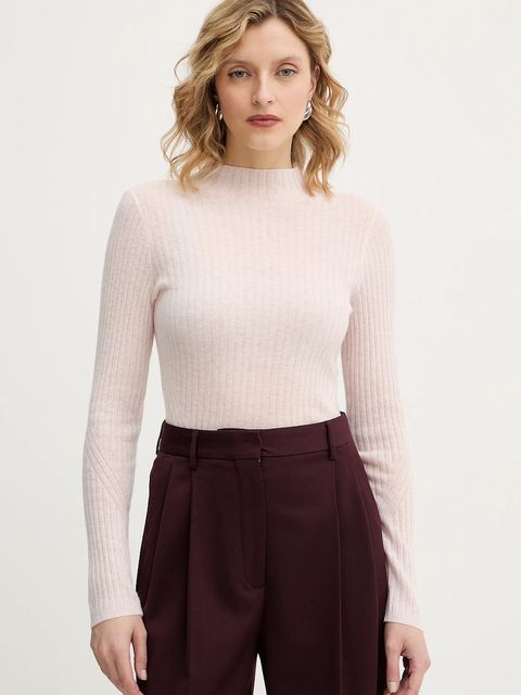 BOSS Orange sweter z dodatkiem wełny kolor różowy lekki z półgolfem 50549391 - zdjęcie produktu nr 1