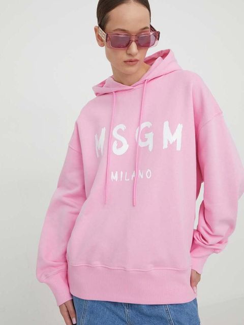 MSGM bluza bawełniana damska kolor różowy z kapturem z nadrukiem