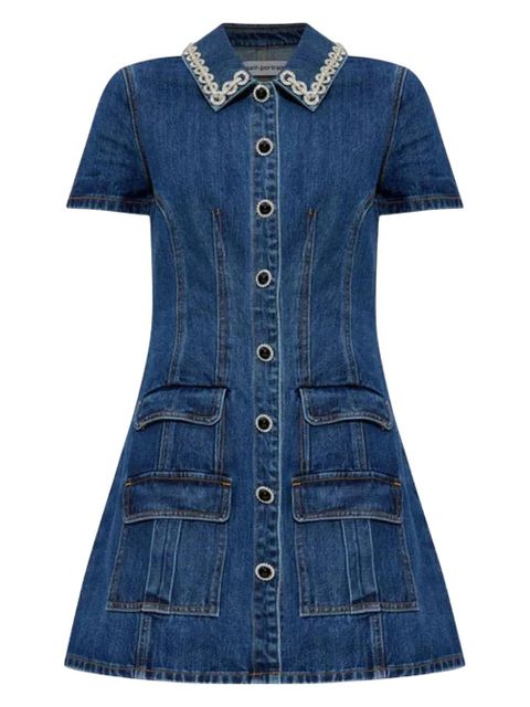 Self-Portrait crystal-trimmed pocketed dress - Blue - zdjęcie produktu nr 2