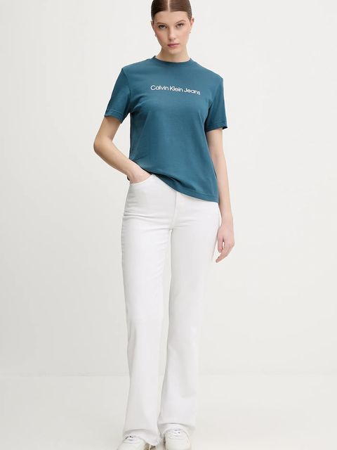 Calvin Klein Jeans t-shirt bawełniany damski kolor turkusowy LV047C912G
