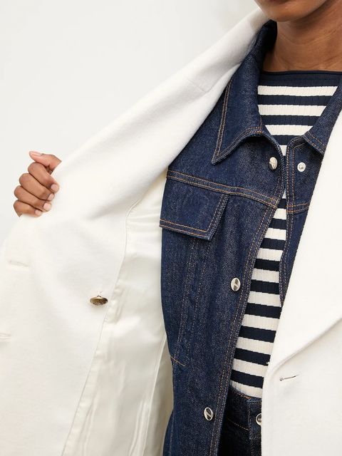 Answear Lab płaszcz wełniany kolor biały przejściowy dwurzędowy