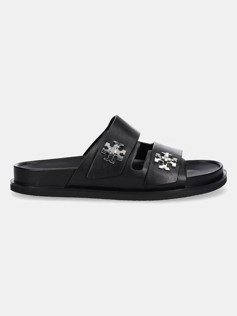 Tory Burch klapki skórzane T Lock Sport Slide damskie kolor czarny 175640-006