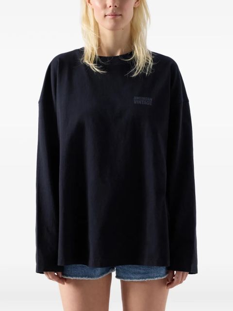 American Vintage Gixy long-sleeve round-neck cotton T-shirt - Black