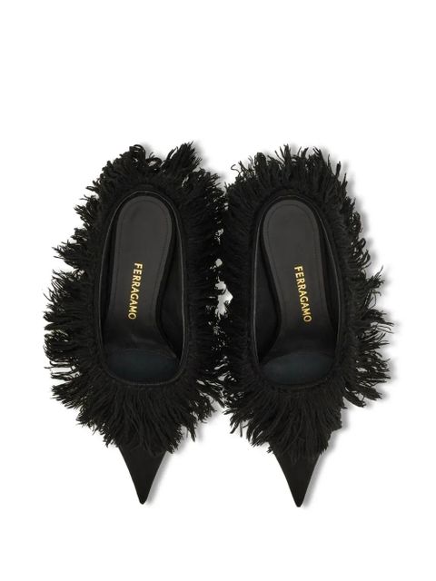 Ferragamo Eva feathered-detail mules - Black