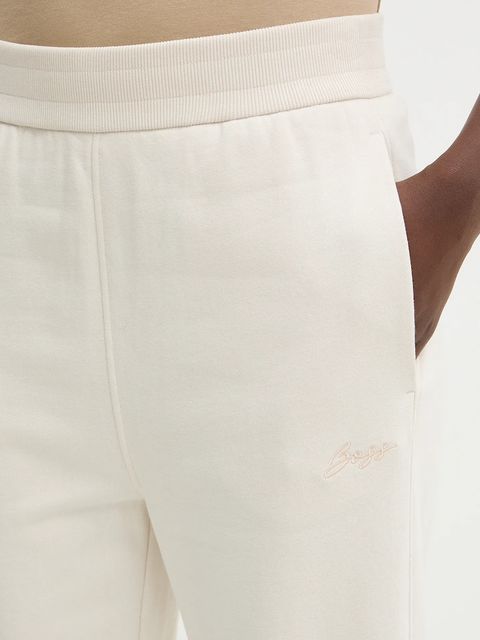 BOSS Orange spodnie dresowe bawełniane C Endless damskie kolor beżowy gładkie 50554685