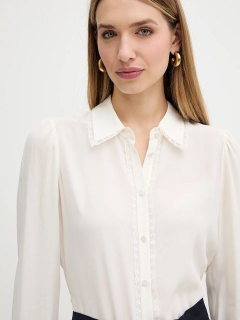 Twinset koszula z dodatkiem jedwabiu damska kolor beżowy regular z kołnierzykiem klasycznym 252TT2142