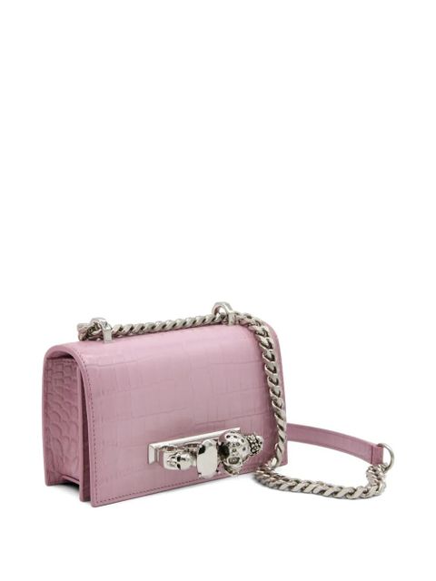 Alexander McQueen skull-embellished crocodile-effect leather shoulder bag - Pink