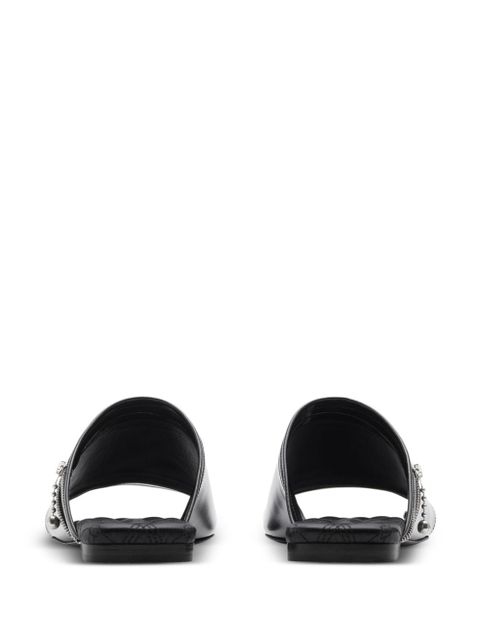 Burberry decorative-zip flat leather sandals - Black