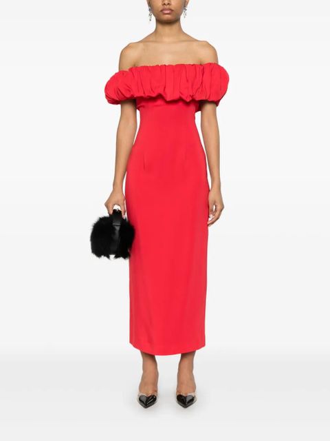 Rowen Rose Bardot-neckline midi dress - Red - zdjęcie produktu nr 2