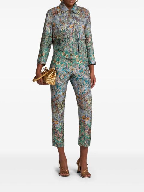 ETRO floral-jacquard cigarette trousers - Blue