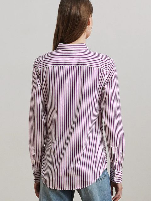 Lauren Ralph Lauren koszula bawełniana damska kolor fioletowy regular z kołnierzykiem klasycznym 200970764
