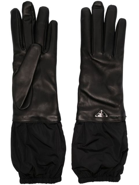 Prada enamel-logo leather gloves - Black - zdjęcie produktu nr 1