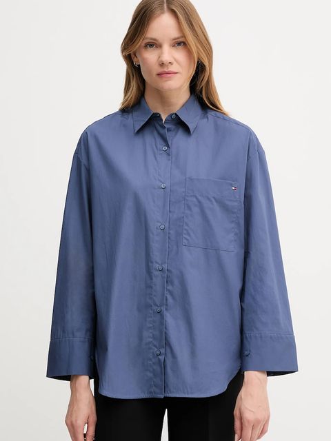 Tommy Hilfiger koszula bawełniana damska kolor granatowy relaxed z kołnierzykiem klasycznym WW0WW45892 - zdjęcie produktu nr 1