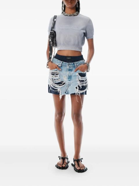 Alexander Wang logo-embossed cropped knit top - Grey