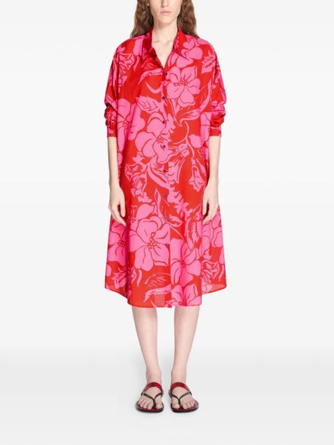 DRIES VAN NOTEN floral shirt midi dress - Red - zdjęcie produktu nr 2