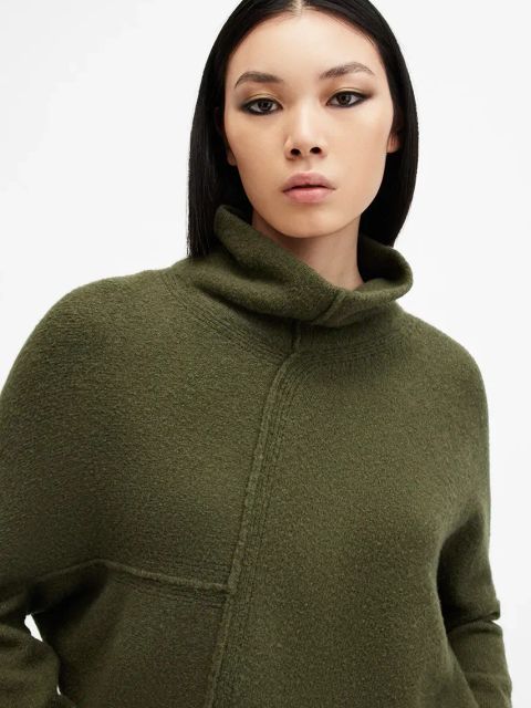 AllSaints sweter wełniany LOCK ROLL damski kolor zielony z golfem W132KB