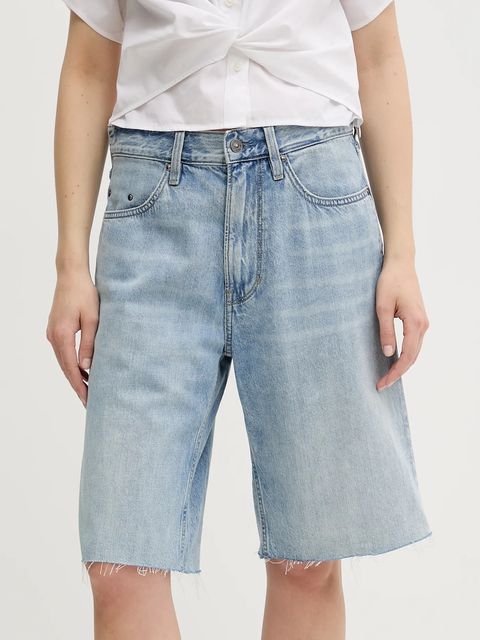 G-Star szorty jeansowe damskie kolor niebieski gładkie high waist D27484-D536 - zdjęcie produktu nr 1