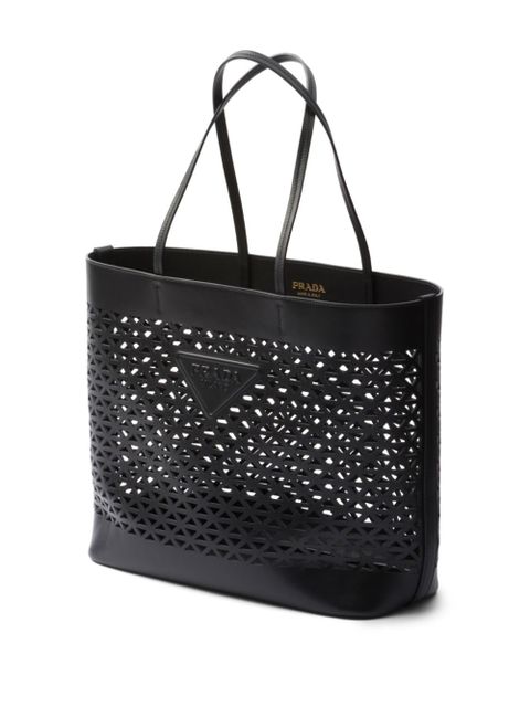 Prada logo-perforated tote bag - Black