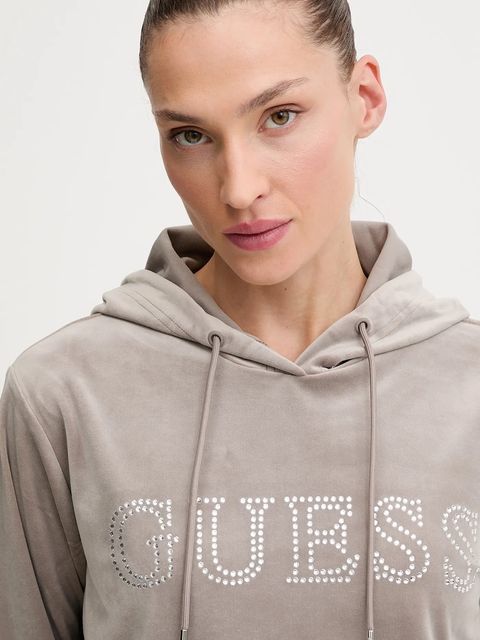 Guess bluza COUTURE damska kolor beżowy z kapturem z aplikacją V4RQ25 K0232