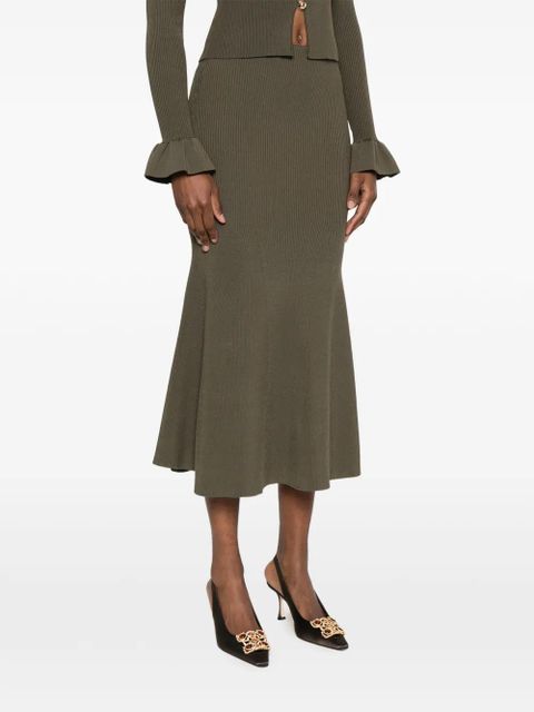 Self-Portrait ribbed-knit midi skirt - Green