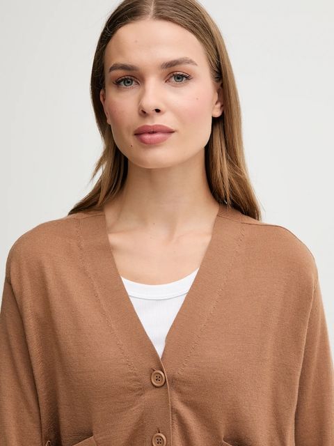 United Colors of Benetton kardigan wełniany damski kolor brązowy lekki 11AHD604R