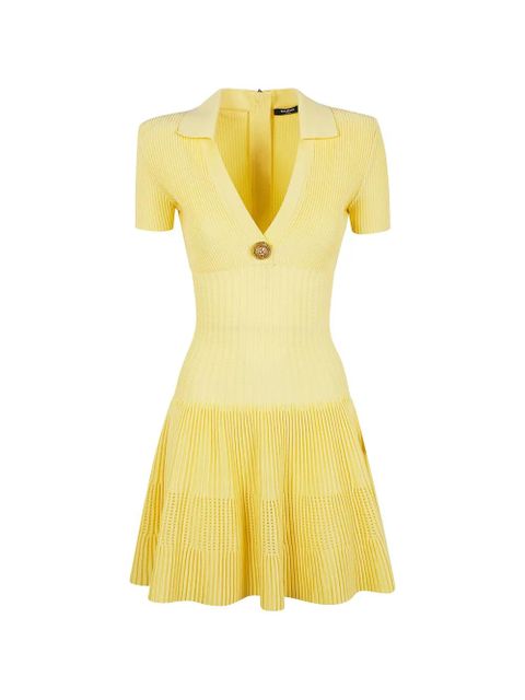 Balmain lion-button ribbed dress - Yellow - zdjęcie produktu nr 1
