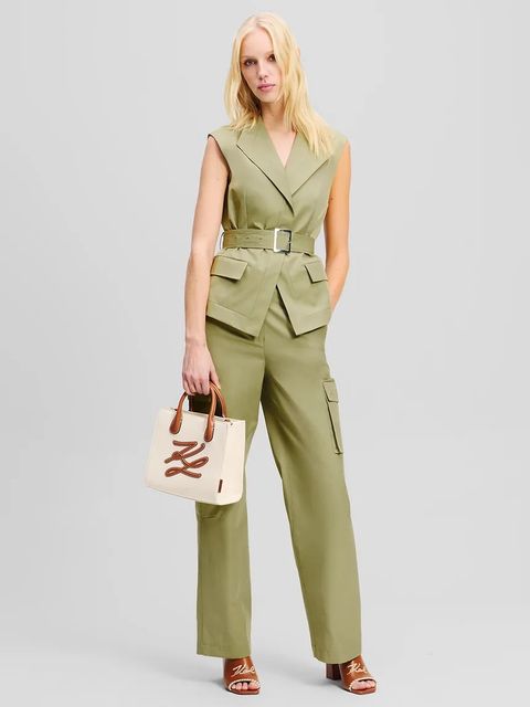 Karl Lagerfeld spodnie damskie kolor zielony proste medium waist A2W10028