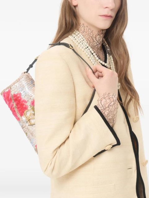 Valentino Garavani DeVain small embroidered shoulder bag - Neutrals