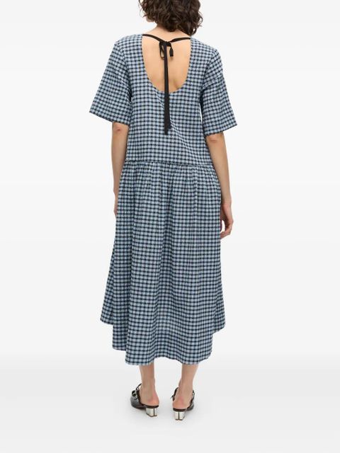 GANNI checked seersucker midi dress - Blue - zdjęcie produktu nr 2