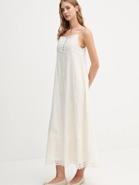 Hoss Intropia sukienka z domieszką lnu kolor beżowy maxi rozkloszowana 8229131 - zdjęcie produktu nr 2