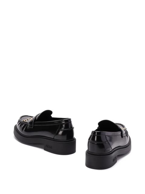 FENDI logo-plaque leather loafers - Black