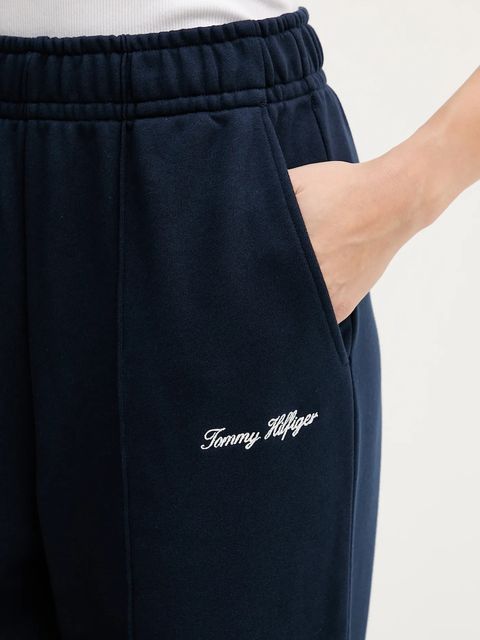 Tommy Hilfiger spodnie dresowe bawełniane damskie kolor granatowy z aplikacją WW0WW48784