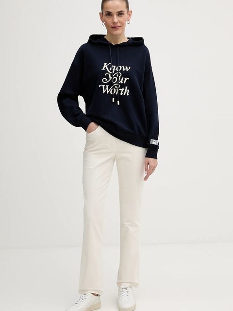 United Colors of Benetton bluza damska kolor granatowy z kapturem z nadrukiem 3WNWD201C - zdjęcie produktu nr 2