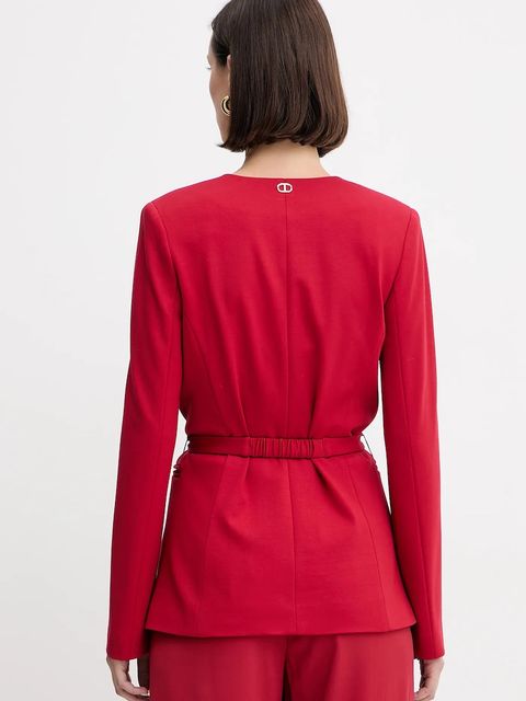 Twinset marynarka kolor czerwony jednorzędowa gładka 252TP2600
