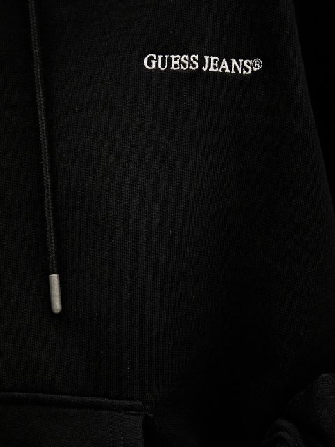 Guess Jeans bluza bawełniana damska kolor czarny z kapturem gładka W6RQ32 K68I4