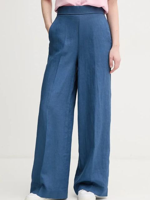 United Colors of Benetton spodnie lniane damskie kolor granatowy proste high waist 4AGHDF08K - zdjęcie produktu nr 1