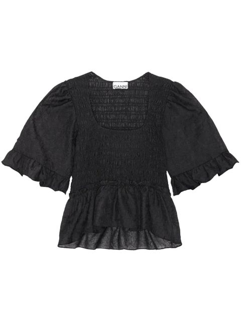 GANNI Crinkled Georgette Smock Blouse - Black - zdjęcie produktu nr 1