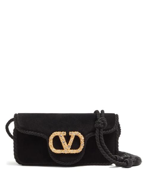 Valentino Garavani Locò jewel-embellished velvet clutch - Black - zdjęcie produktu nr 1