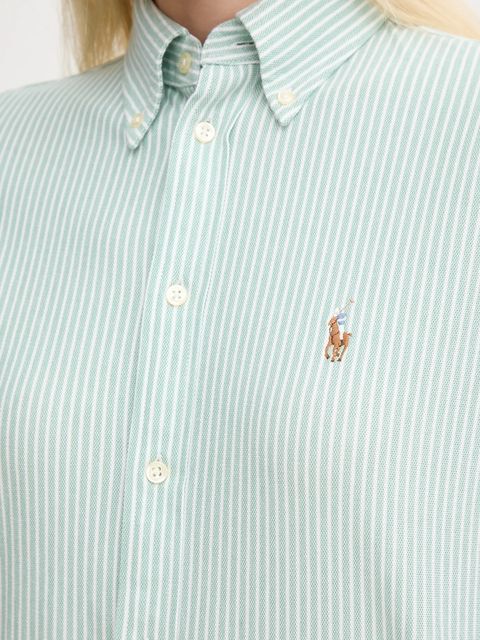 Polo Ralph Lauren koszula bawełniana damska kolor zielony slim z kołnierzykiem klasycznym 211910131