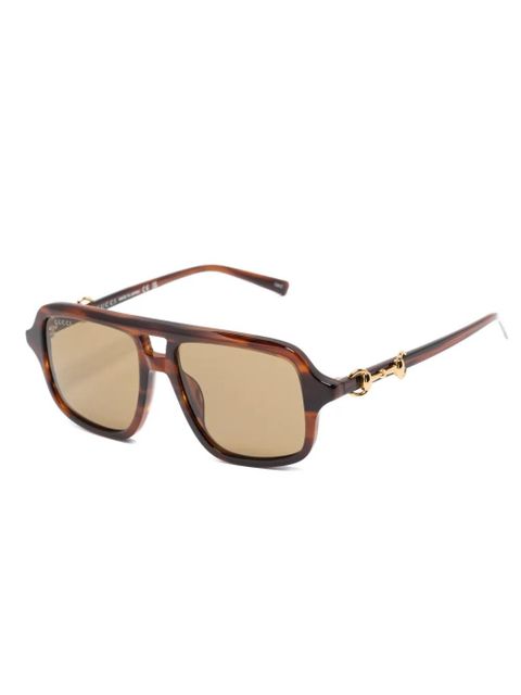 Gucci Eyewear pilot-frame horsebit-detail sunglasses - Brown - zdjęcie produktu nr 2