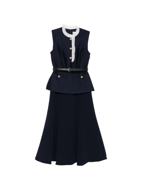 Self-Portrait ruffle-trim belted dress - Blue - zdjęcie produktu nr 1