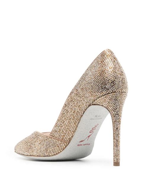 René Caovilla 105mm rhinestone-embellished leather pumps - Gold