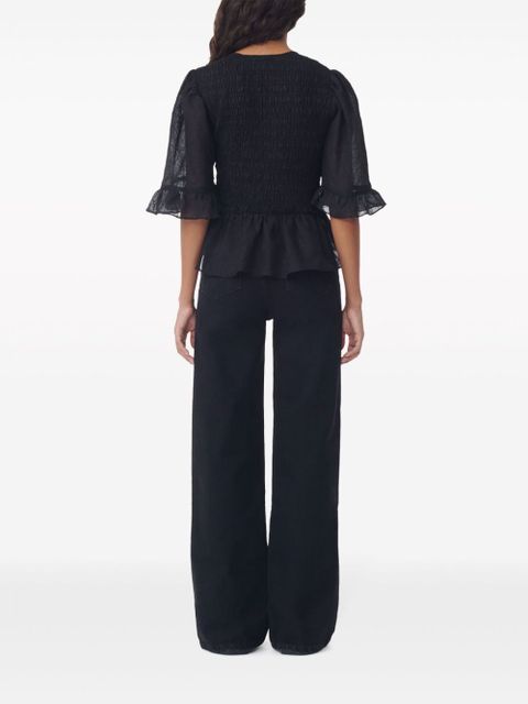 GANNI Crinkled Georgette Smock Blouse - Black