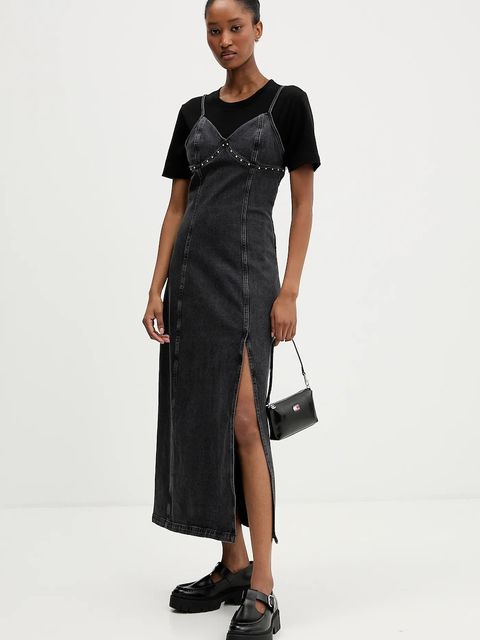 Tommy Jeans sukienka jeansowa kolor szary maxi rozkloszowana DW0DW21634 - zdjęcie produktu nr 2