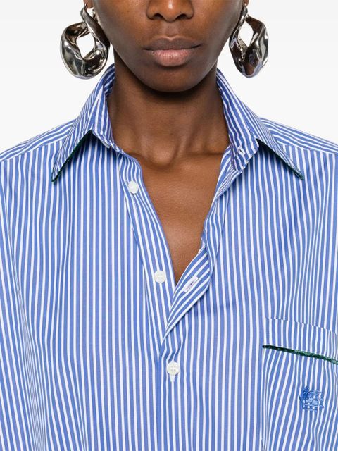 ETRO logo-embroidered striped cotton shirt - Blue