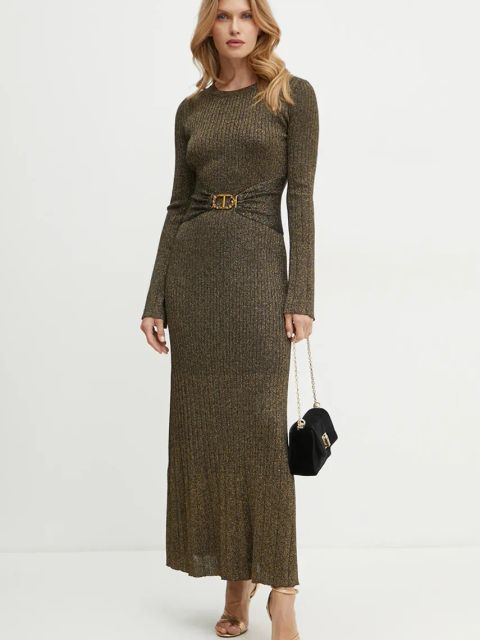 Twinset sukienka kolor czarny maxi rozkloszowana 242TT3460