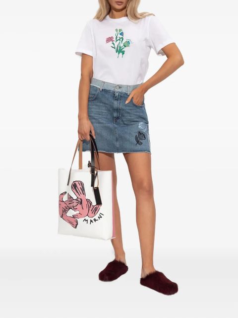 Marni embroidered frayed denim mini skirt - Blue