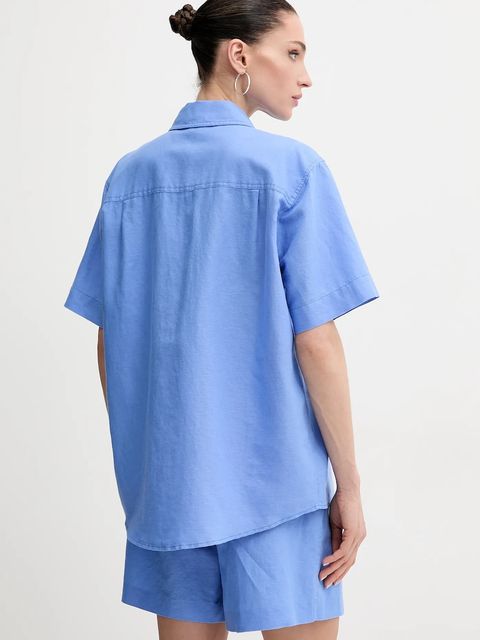 Karl Lagerfeld koszula lniana damska kolor niebieski relaxed z kołnierzykiem klasycznym A2W11012 - zdjęcie produktu nr 2