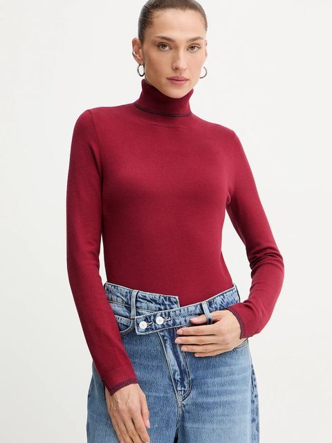 Liu Jo sweter damski kolor bordowy lekki z golfem MF5229 MS49I - zdjęcie produktu nr 1