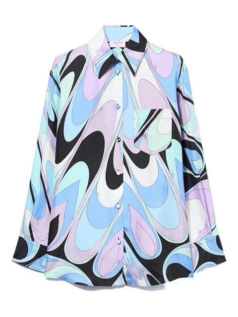 PUCCI onde-print pocket silk shirt - Blue